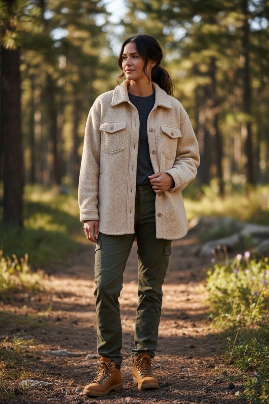 Hilary Radley Women’s Shacket Shirt Jacket Cream Fleece Button Front Size XL